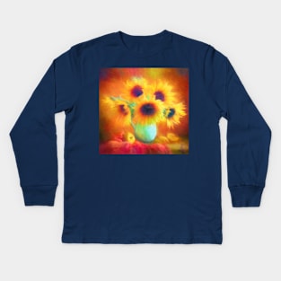 Pastel Painting - Sunflowers still life Kids Long Sleeve T-Shirt